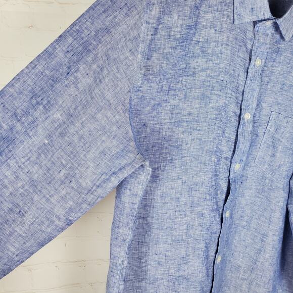 Untuckit Mens 100% Linen Vin Santo Long Sleeve Button Up Shirt L Blue Slim Fit - Picture 10 of 16